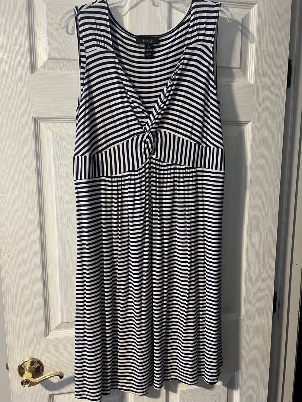 Style & Co. Navy and White Striped Twist-Front Midi Dress